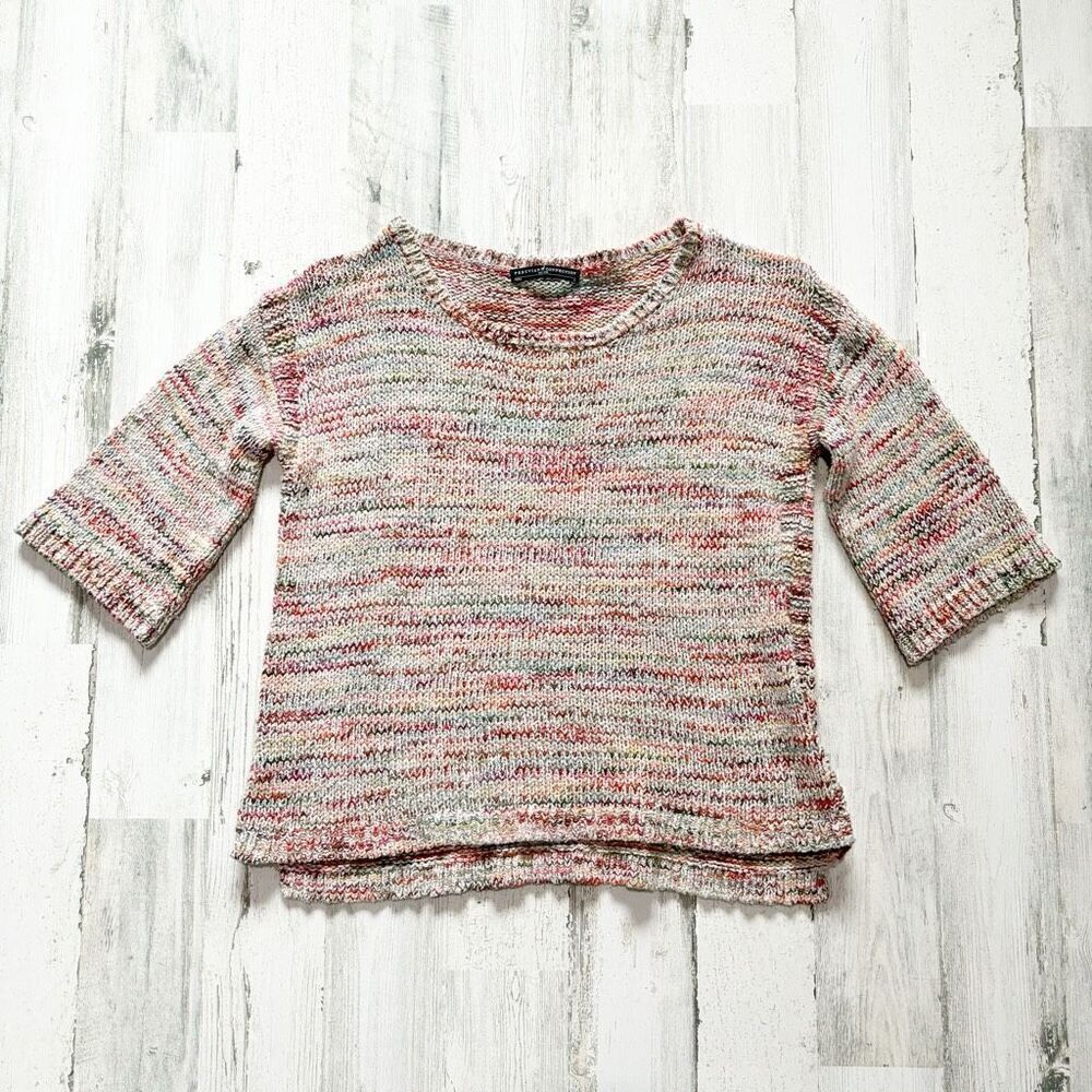 Peruvian Connection Multicolor Scoop Neck 3/4 Sleeve Cotton Knit Sweater S